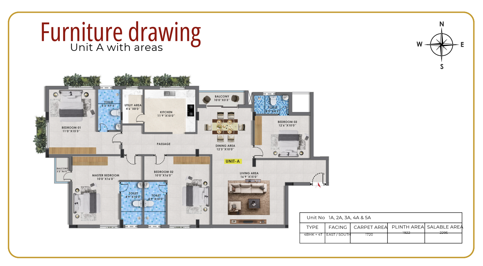 Unit A — 4 BHK + 4T floor plan — Blossom
