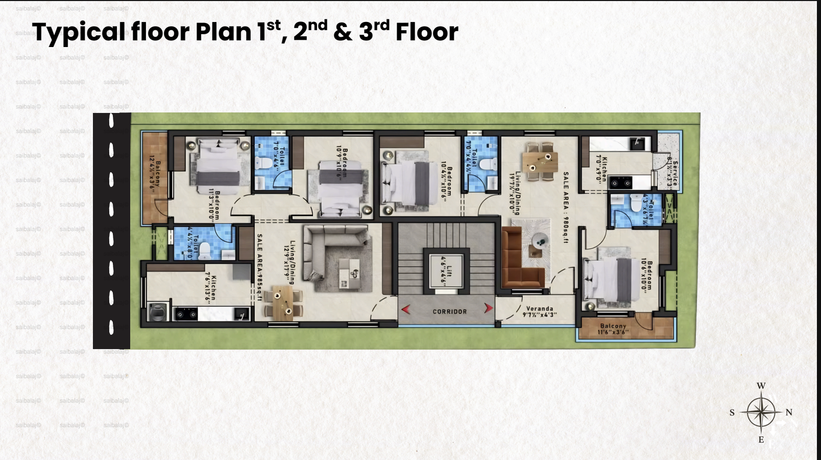 Typical floor plan for 1st, 2nd and 3rd floors at Bloom
